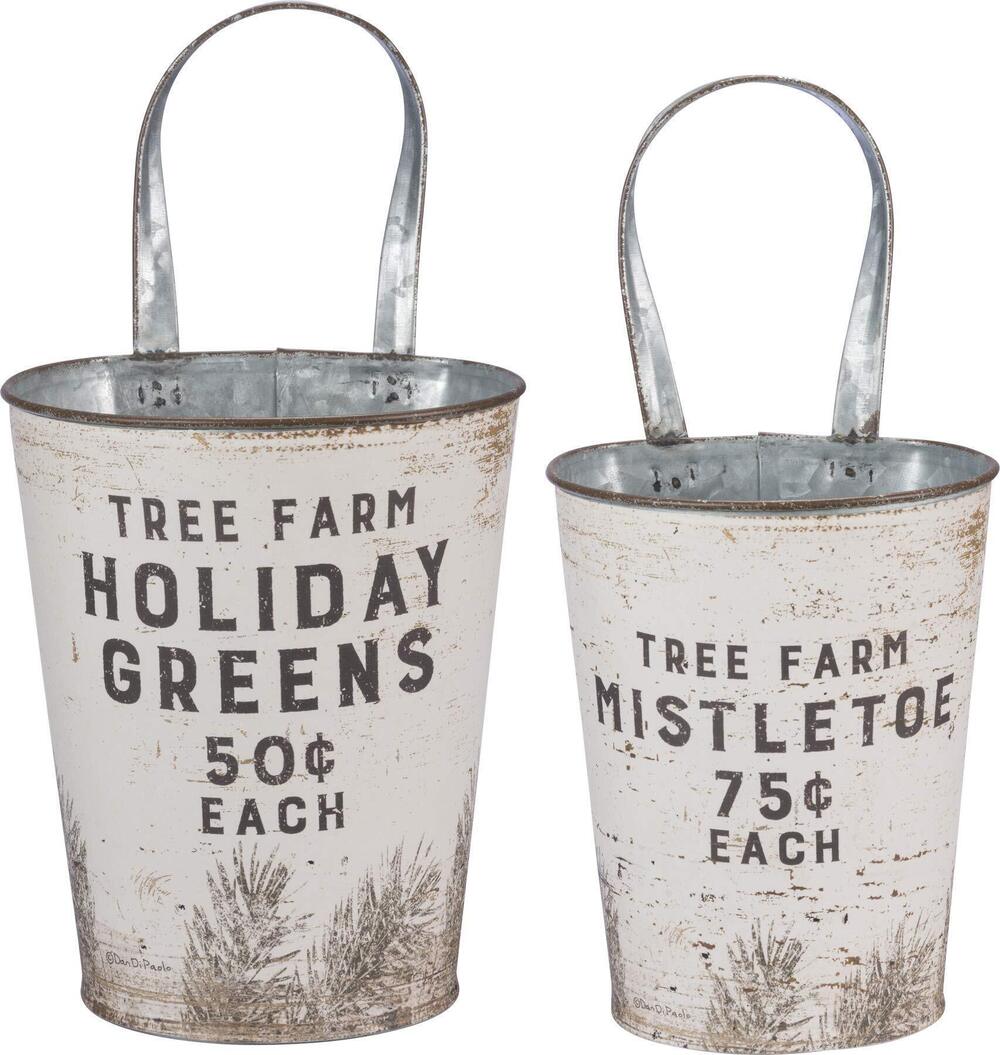 9837 39898 Rustic Wall Buckets, Tree Farm Holiday Greens